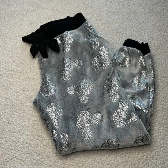Disney Silver Sequin Mickey Jogger Sleep Pants Medium - Picture 1 of 12